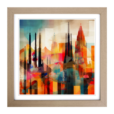 City Of Barcelona Abstract Art - Single Picture Frame Print on Wood