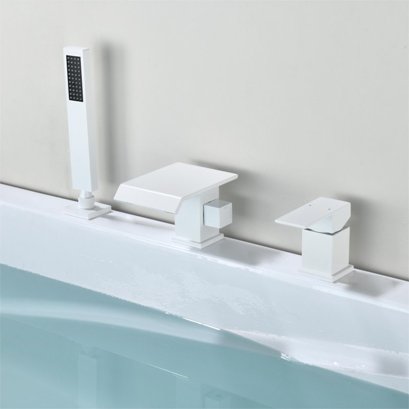 Robinet de salle de bain en cuivre double usage Jk avec valve de distribution et tuyau d'entrée, traitement de surface blanc