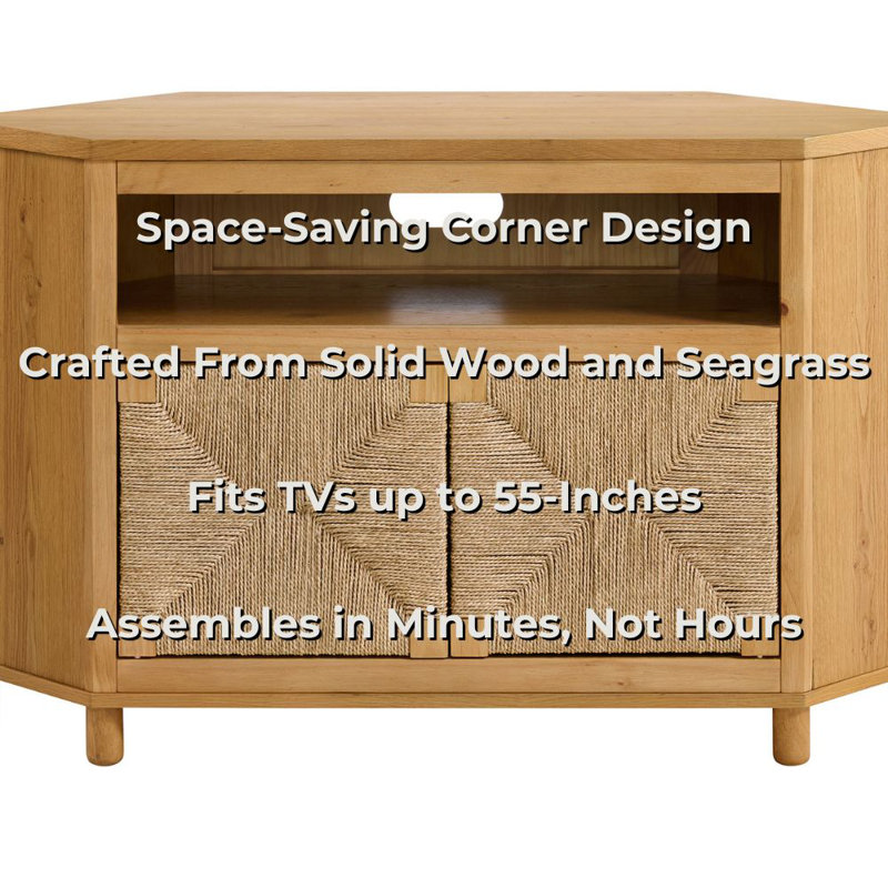 Seagrass And Oak Wood Corner Tv Stand, Light Oak