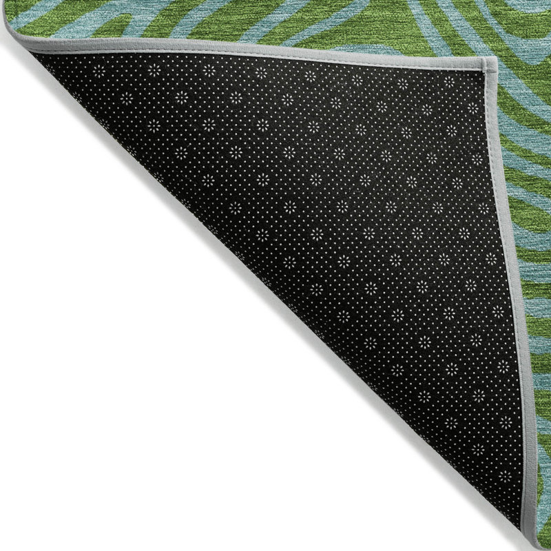 Green Flat Woven Rectangular Synthetic Washable Rug 3' x 5'