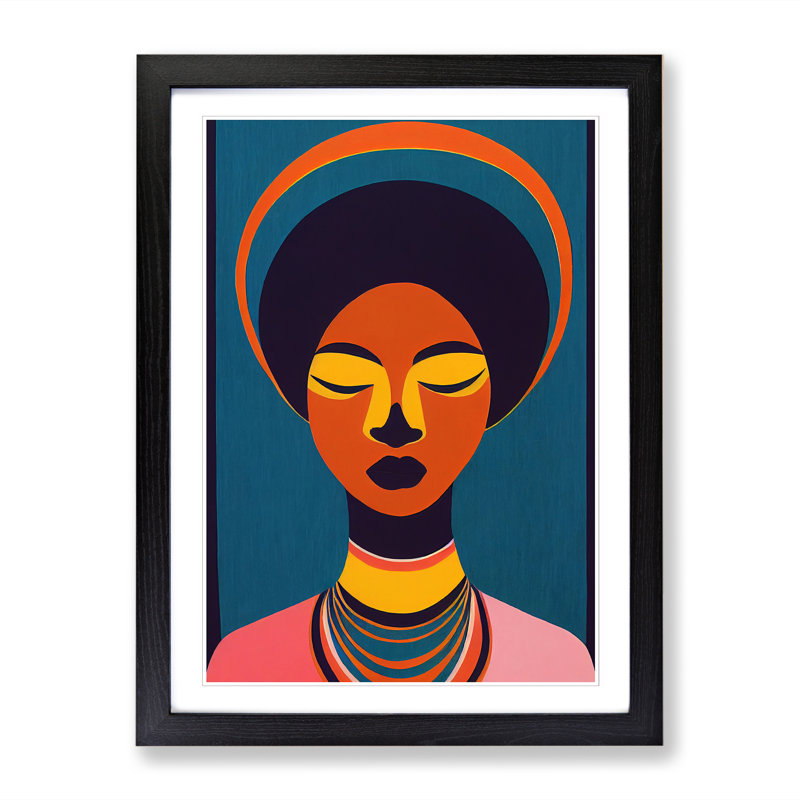 FRM-V0523-50X African Woman Abstract Silhouette - Single Picture Frame Print, Black Framed, 34cm H x 25cm W x 2cm D