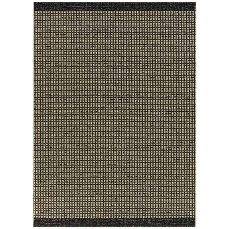 Tapis intérieur / extérieur texturé à carreaux noir / beige Trane, Rectangle 5 pi 3 po x 7 pi