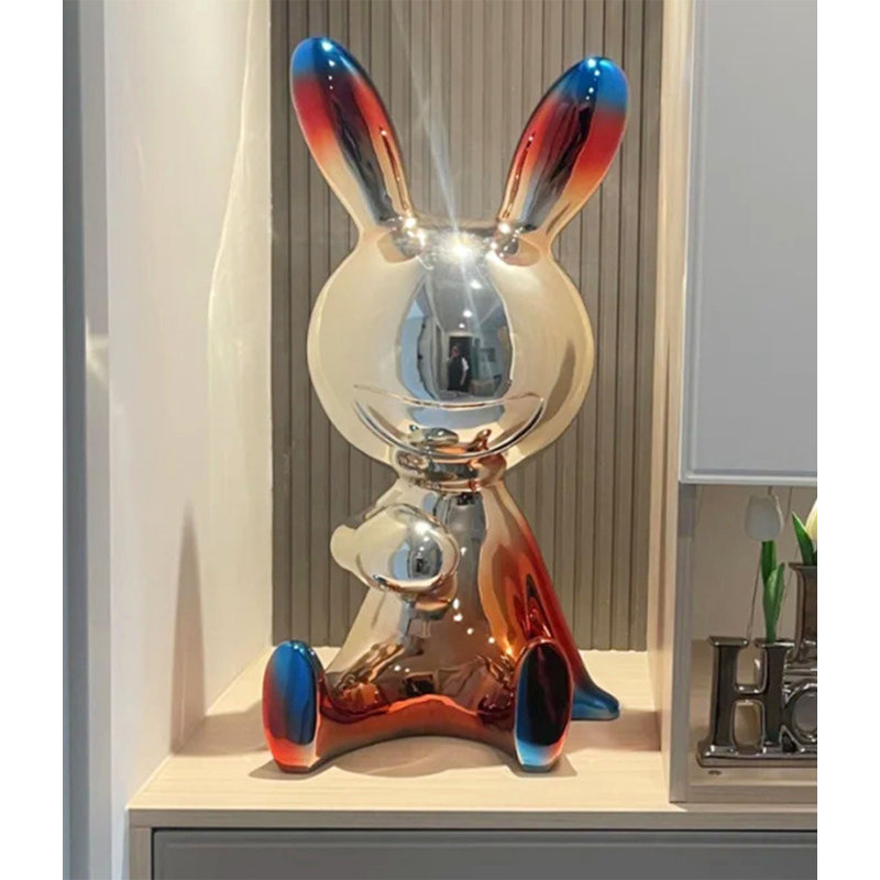 Chrome Red Blue Gradient Bunny Sculpture