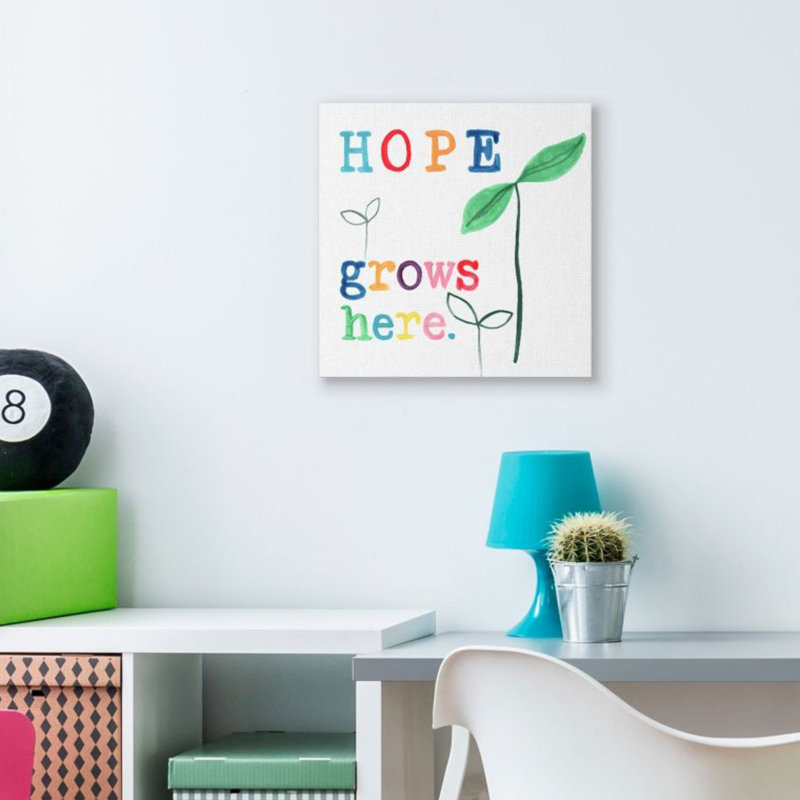 «Hope Grows Here Fun Colorful Color with Plants» par June Erica Vess - impression d'art textuel, H 30 po x l 30 po