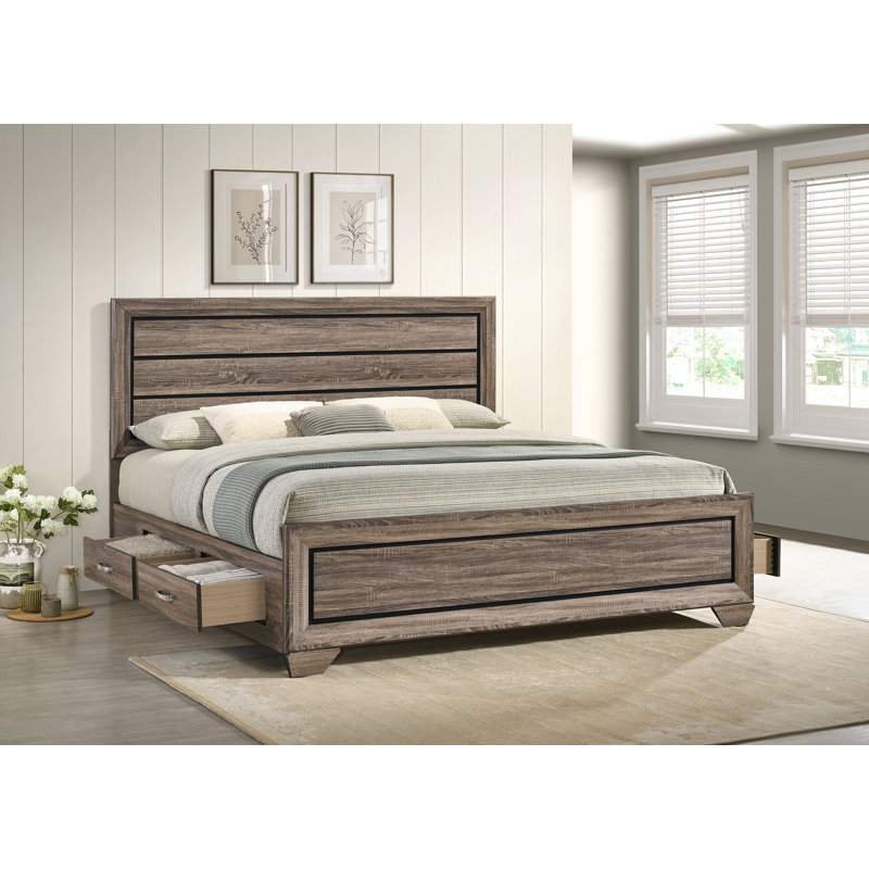 Brookes Wood Eastern King Storage Panel Bed Washed Taupe, King, Washed Taupe