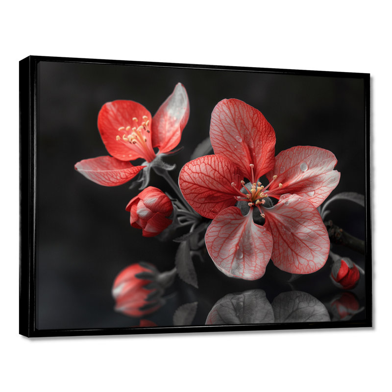 Geib - Fleur de pommier, art mural, salon, H 30 po x l 40 po x P 1,5 po, Cadre flottant noir