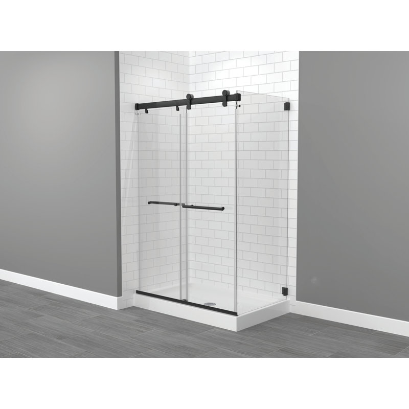 Porte de douche sans cadre avec porte de contournement l 31 po x H 74 po Exploria, Noir