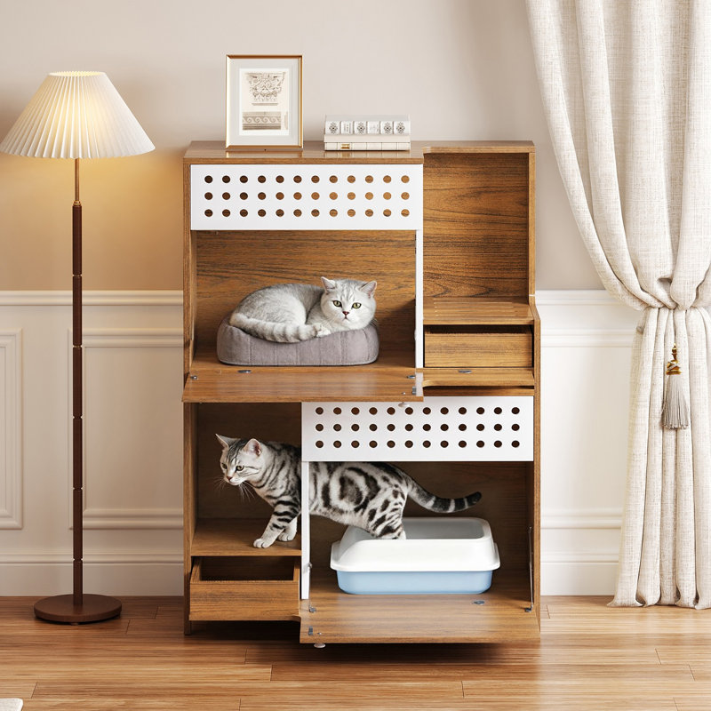 Enceinte de litière Mid-Century moderne, panneau de particules + panneau de fibres à densité moyenne, Brown