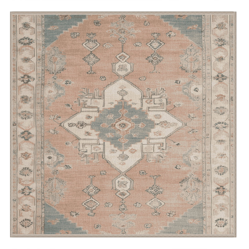 Tapis beige lavable à la machine Afyon, Carré 7 pi
