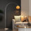 Lampe sur pied à arc moderne, abat-jour sphérique, base en marbre pour l'éclairage de salon