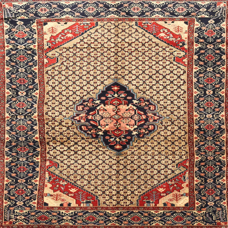 Tapis beige/rouge traditionnel Lathbury, Carré 5 pi