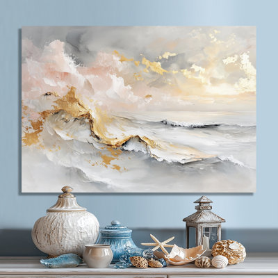 Pure Golden Winter Beach Landscape III - Coastal Beach Print On Metal