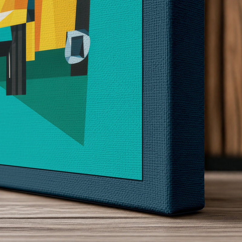 Yellow Bulldozer Mid-Century - Wrapped Canvas, 24x16 - 61.0 x 40.6 cm, Teal Border