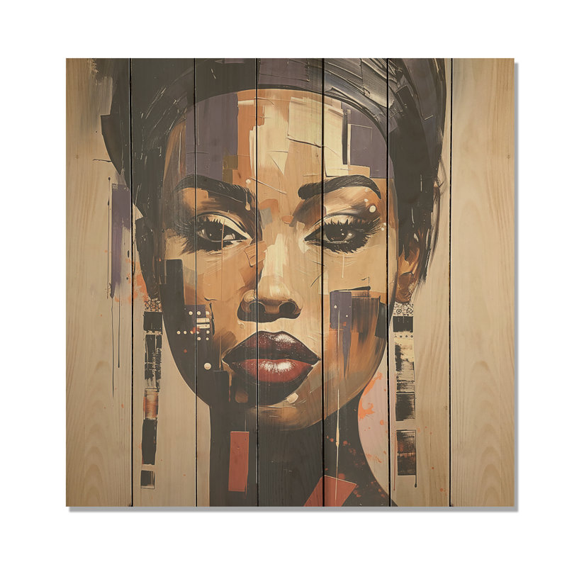 Portrait d'une femme Yoruba - paysage urbain sur bois, H 30 po x l 30 po