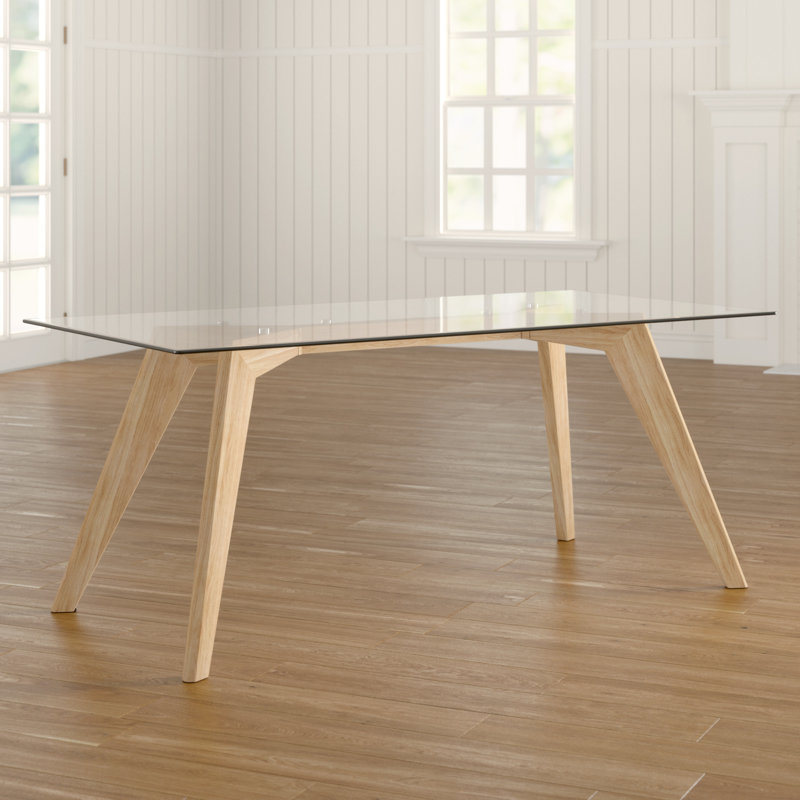 Hadley Glass Top Solid Wood Base Dining Table, 75cm H x 160cm W x 90cm D