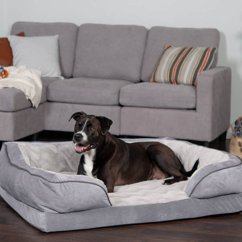 Jumbo Granite Gray Velvet Orthopedic Sofa Pet Bed