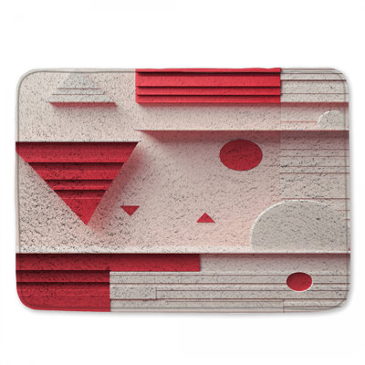 Red White Geometric Shapes Bath Mat