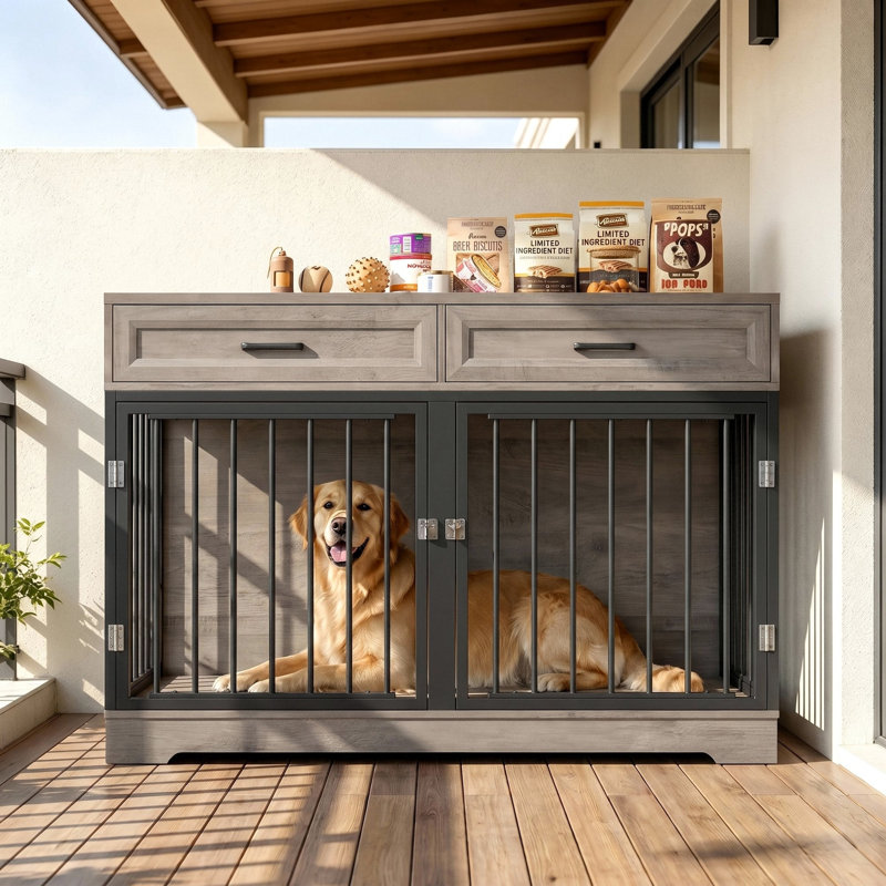 Chesterle Furniture Style Crate with 2 Doors, Gray