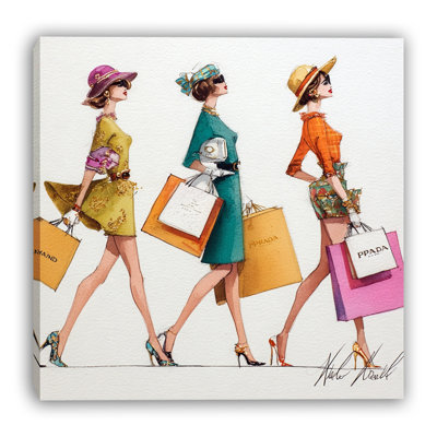 Vintage Shopping Stroll Wrapped Canvas Wall Art