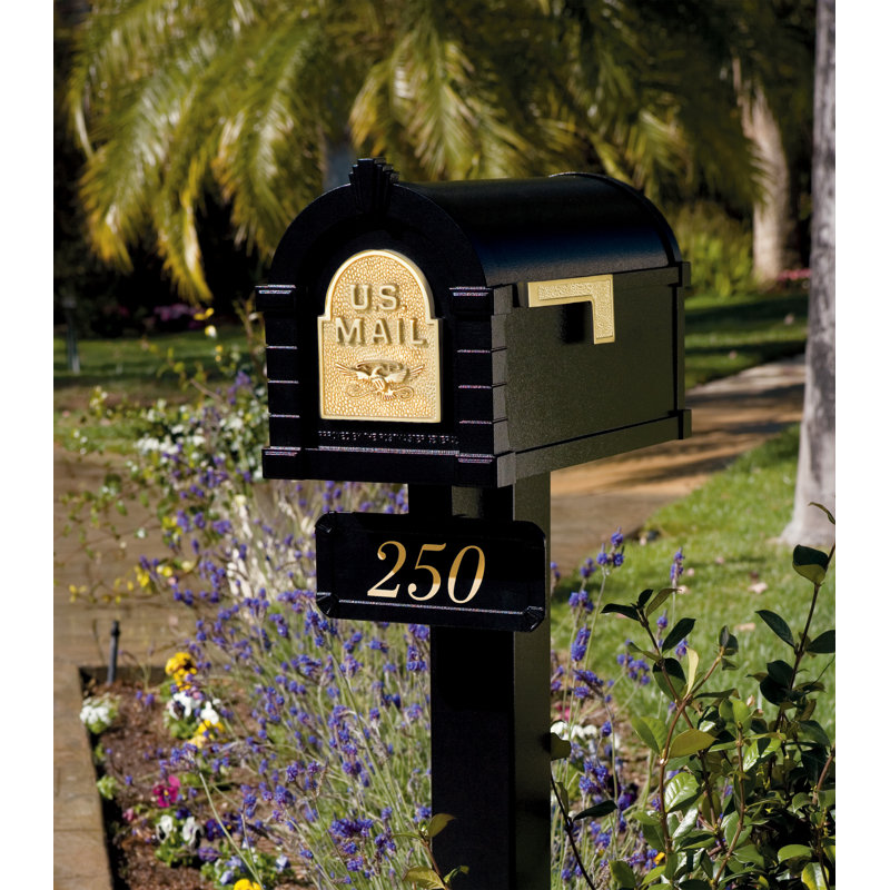 Keystone Standard Post and Mailbox Package - with Brass Eagle, Black, Yes