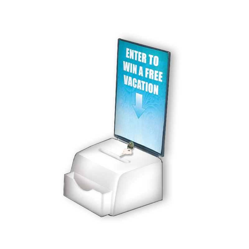 White Small Moulded Lottery Box with Pocket, Lock and Key