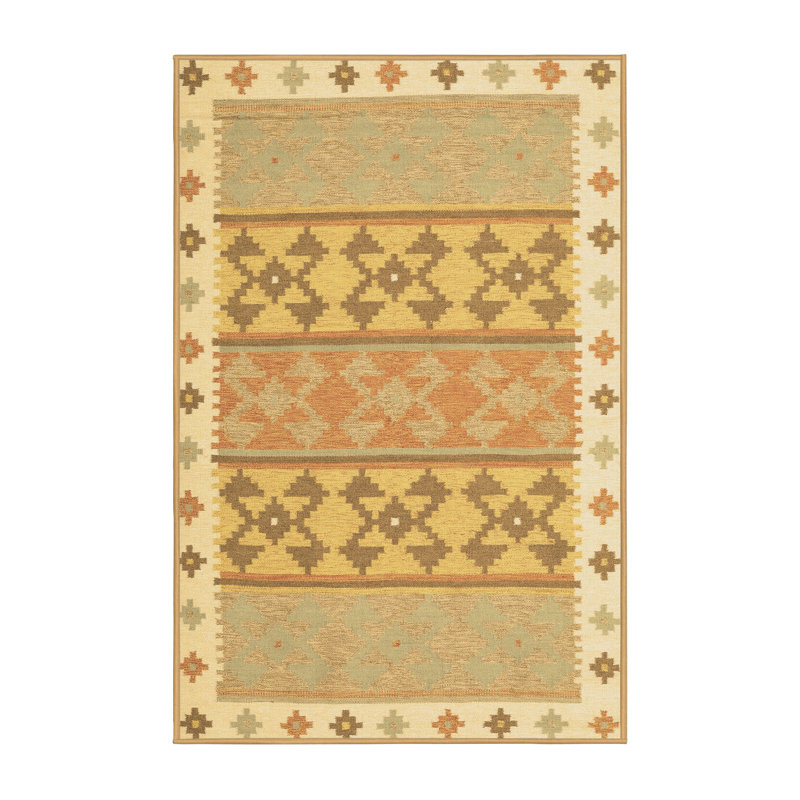 Tapis brun / jaune en laine tissée à la machine Duhl, Rectangle 2 pi x 3 pi