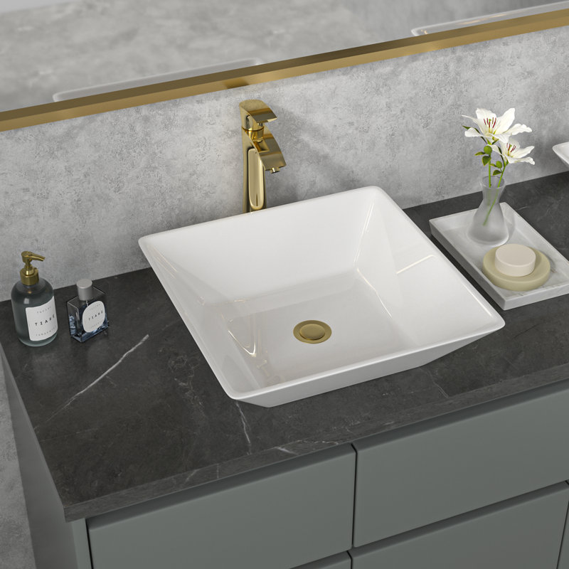 Lavabo de salle de bain vasque moderne carré en céramique blanche 16 "L