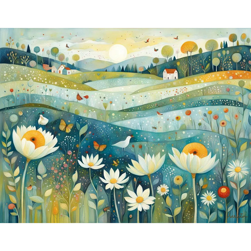 «Whimsical Garden Delight», art mural sur toile tendue, H 12 pi x l 16 pi