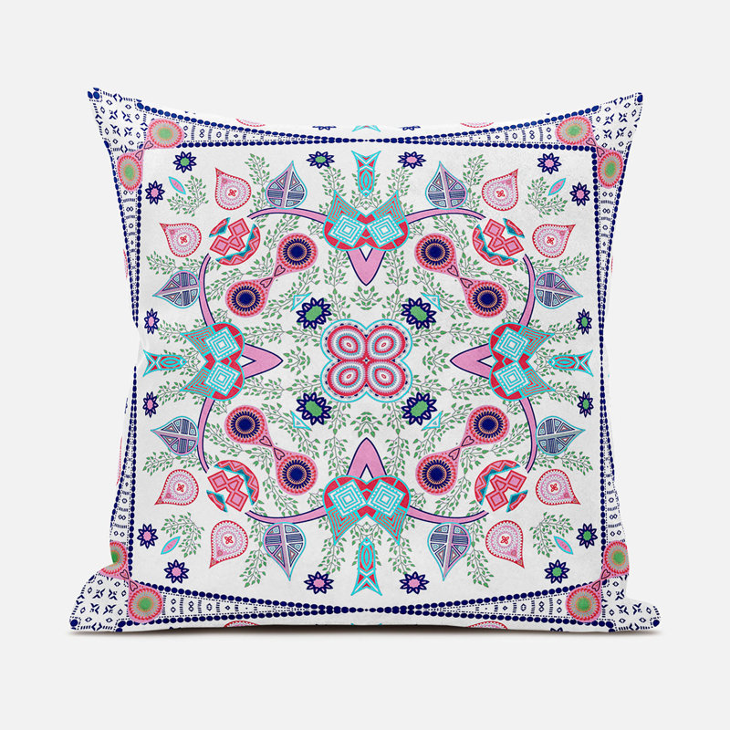 Indoor / Outdoor Floral Square Cushion, 41cm H x 41cm W, Blue/Pink/Green