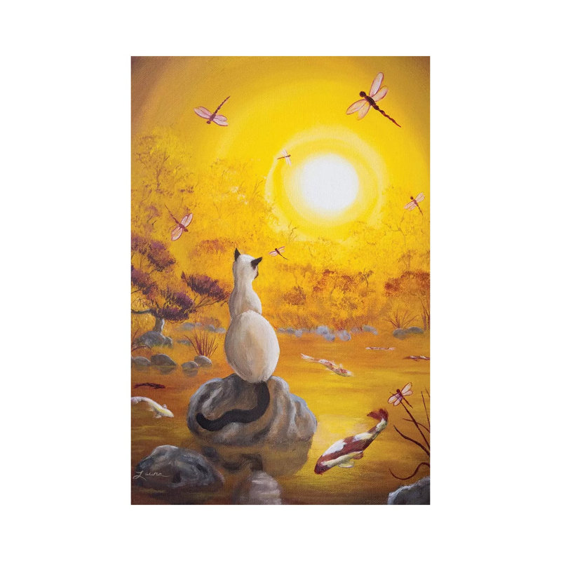 Siamese Cat With Dancing Dragonflies 1 Piece Wrapped Canvas Wall Art, 66.04 cm H x 45.72 cm W x 3.175 cm D