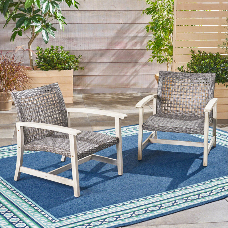 Wood + Wicker Club Chair (Set Of 2), Gray+Mixed Black