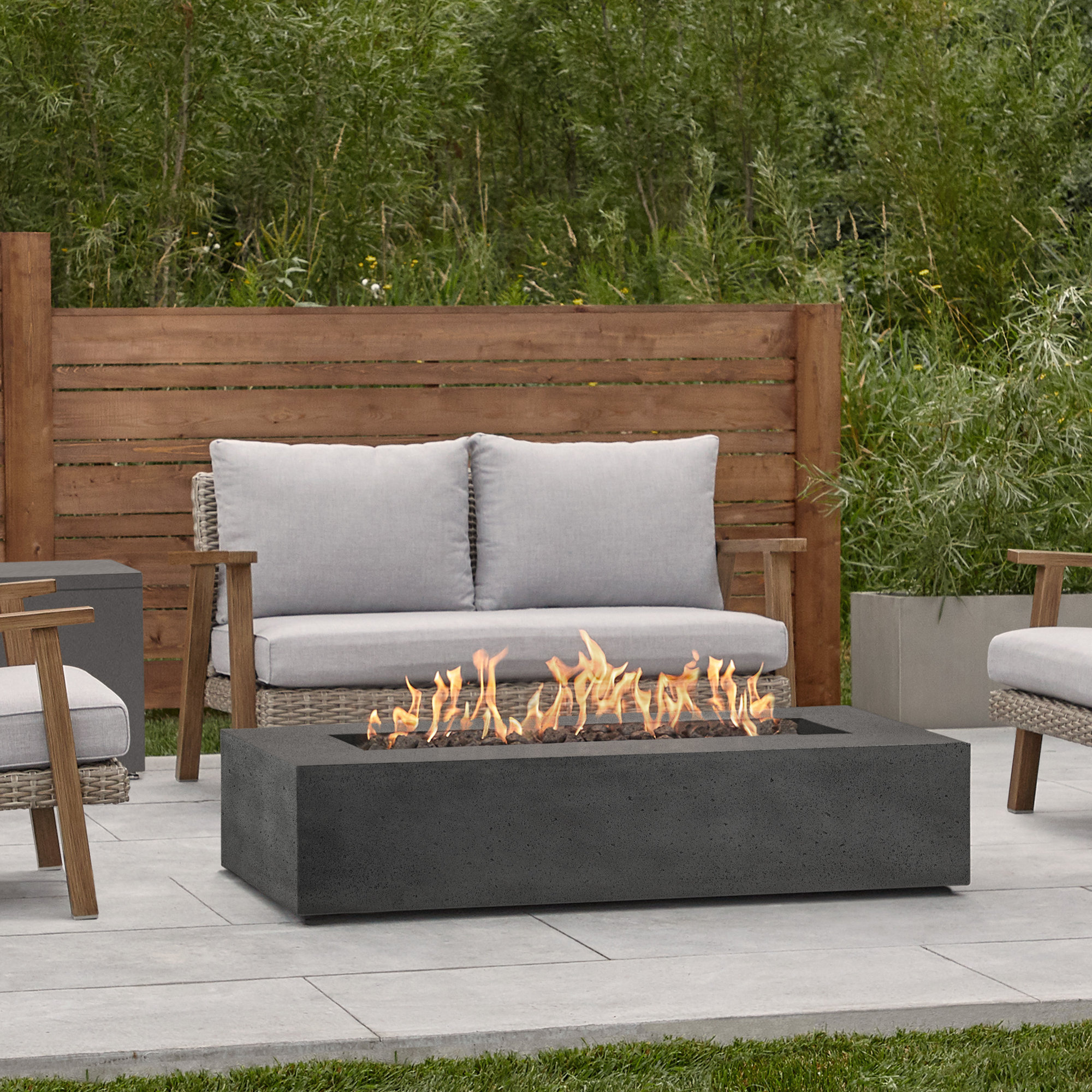 Geneva Outdoor Rectangle Fire Pit Table, Carbon, 12.75" H x 56.5" W x 28.5" D