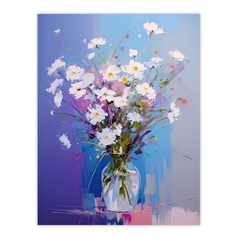 Wall Art Print Daisy Bouquet in Vase Painting Pastel Blue Poster