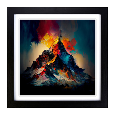 Mountain Abstract Expressionism - Single Picture Frame Print on Wood