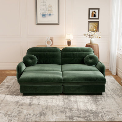 Canapé modulaire moderne 72 po avec 2 repose-pieds, canapé rembourré en chenille avec coussins de dossier matelassés, assise profonde ergonomique, accoudoirs courbés et structure renforcée pour le salon