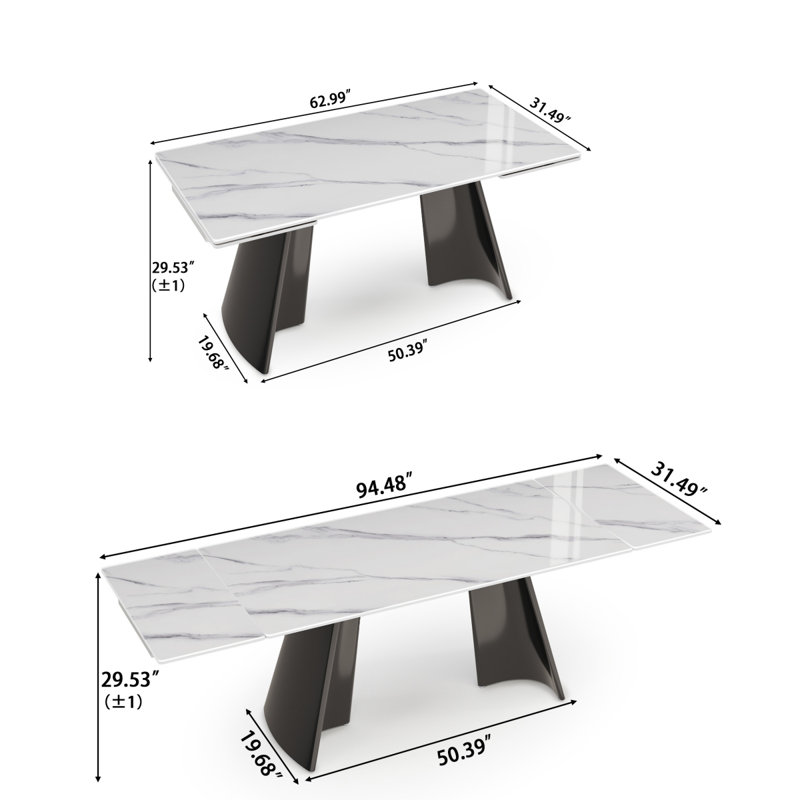 Tables de salle à manger extensibles de 62,99 po à 94,4 po pour 6 à 8 personnes, Blanc alpin