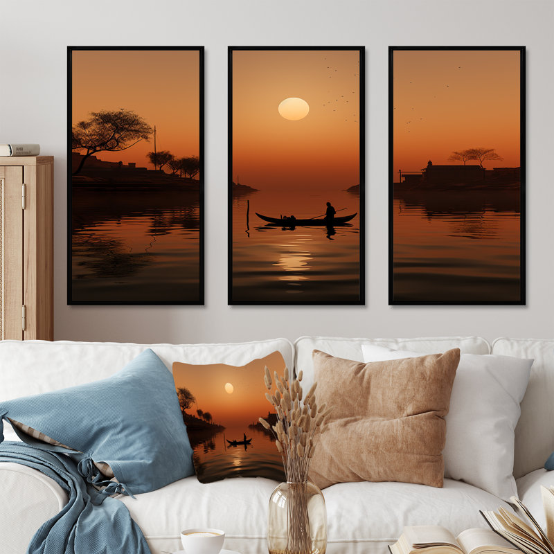 «Hinduism Varanasi Reverence I», ensemble d'art sur toile, Cadre flottant noir, H 32 po x l 48 po x P 1 po