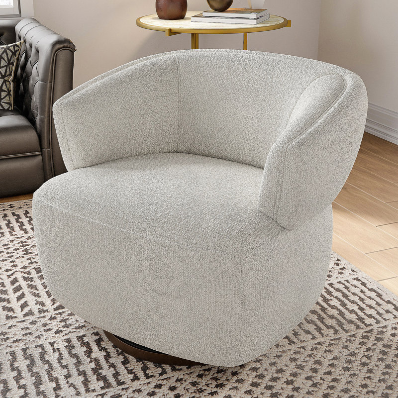 Fauteuil demi-tonneau pivotant, canapé d'appoint entièrement assemblé avec base à 360 degrés, fauteuil de lecture rembourré surdimensionné - beige