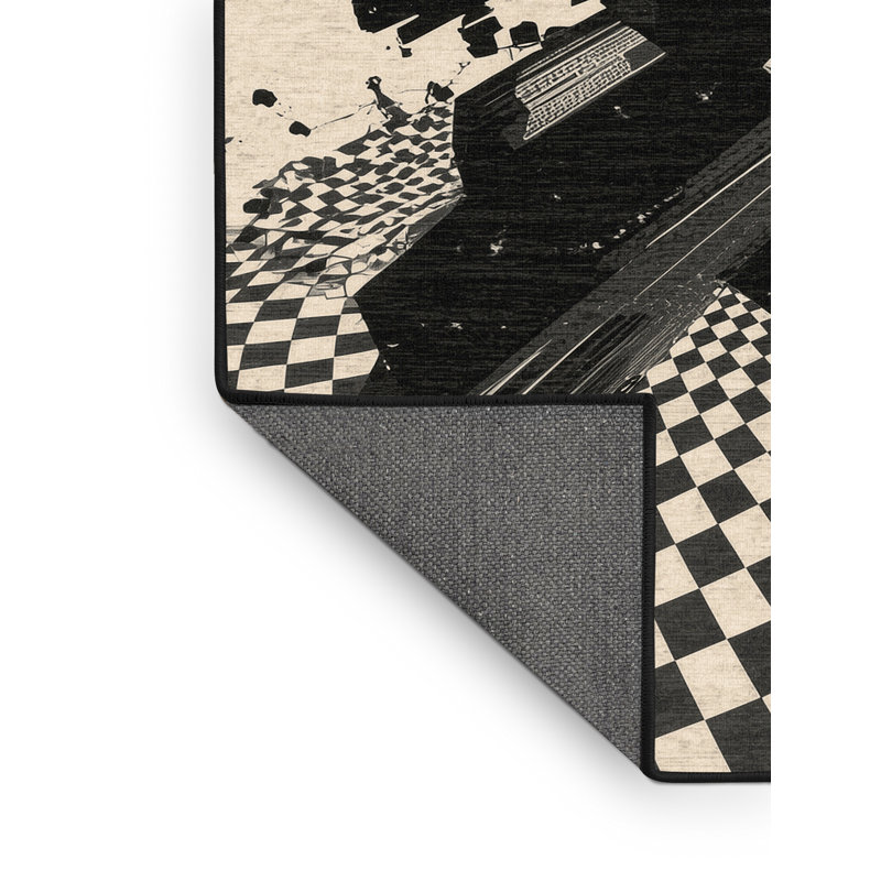 Soft Plush Collier Sao Paulo Skyline Modern & Contemporary Checkered Area Rug in Beige – Black Binding, 8x12