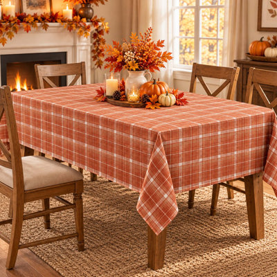 60" x 84" Orange Checkered Fall Tablecloth