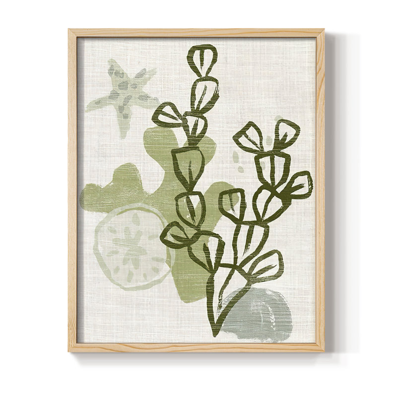 Coral Blockprint I, reproduction encadrée - bois massif, H 11 po x l 9 po