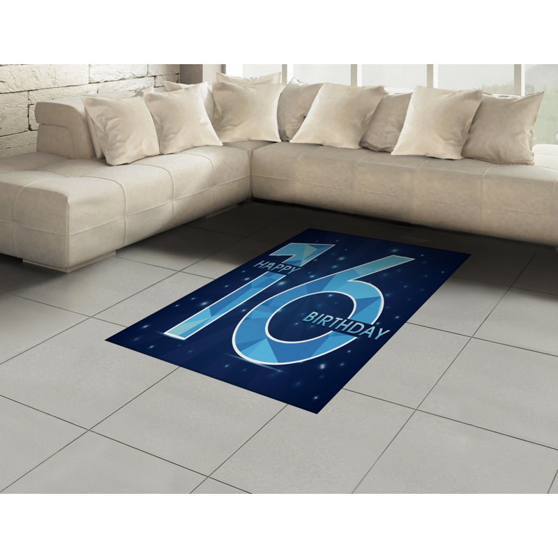 Tapis décoratif bleu à haute densité de fibres longues en polyester, Rectangle— 4 pi x 5 pi 8 po