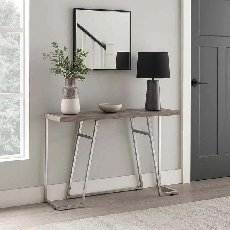 Table d'appoint, console, vestibule, étroit, canapé, stratifié, métal chromé, contemporain,