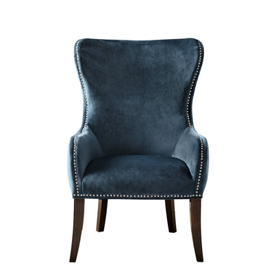 Blue Wingback Chair With Button Tufting And -Colored Frame High Foam In Wood