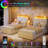LED Twin Size Bed Frame with Storage Headboard with 2 Drawers Chic Wavy Headboard with Bookcase, Mattress Foundation with Wooden Slats Support, No Box Spring Needed-1680929433