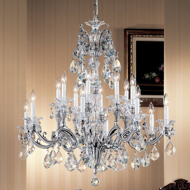 Lustree 16 lumières façon bougie/classique Via Firenze, Crystalique, Argent millénium