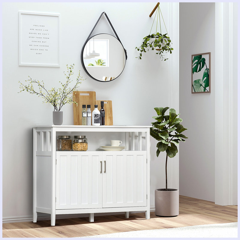 Buffet, armoire de cuisine, armoire à café avec 2 portes et tablettes réglables pour le salon du vestibule, Blanc