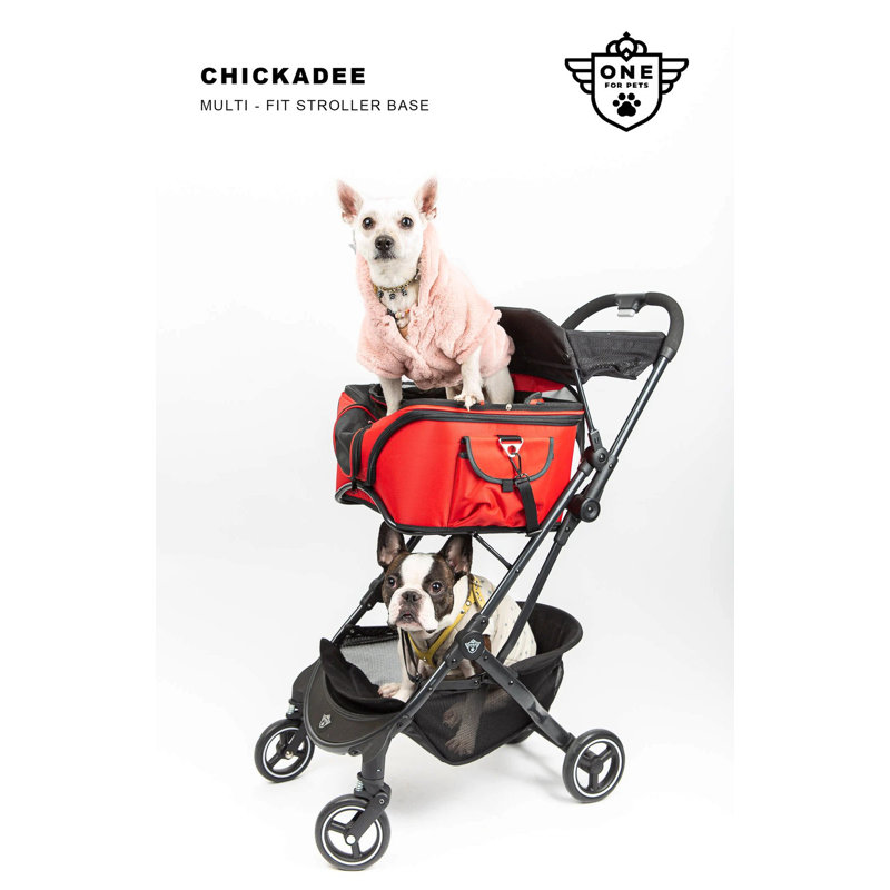 Foldable Black and Beige Pet Stroller with Detachable Carrier