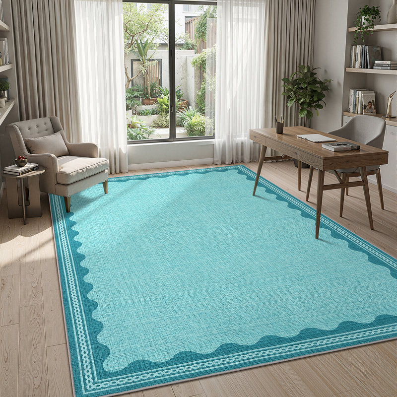 Tapis festonné et lavable pour tapis de chambre à coucher moderne, Sarcelle, Rectangulaire 8 pi x 10 pi