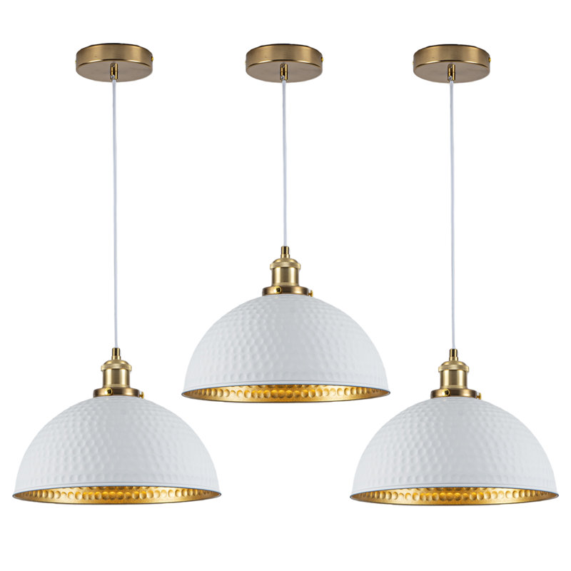 Ensemble de 3 luminaires suspendus dôme blanc et doré 11,8 pouces pour îlot de cuisine , Paquet de 3, Blanc